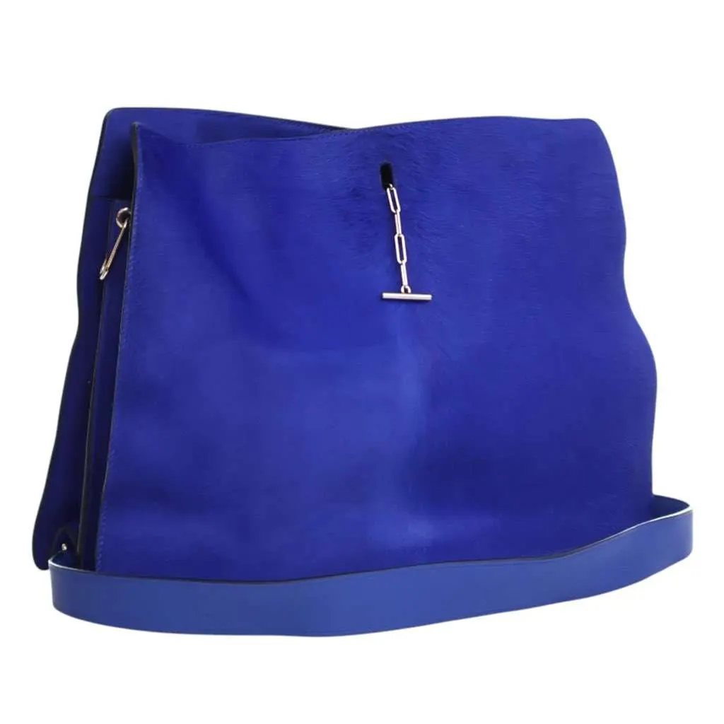 Celine Pony Hair New Shoulder Bag Blue Good - Back View