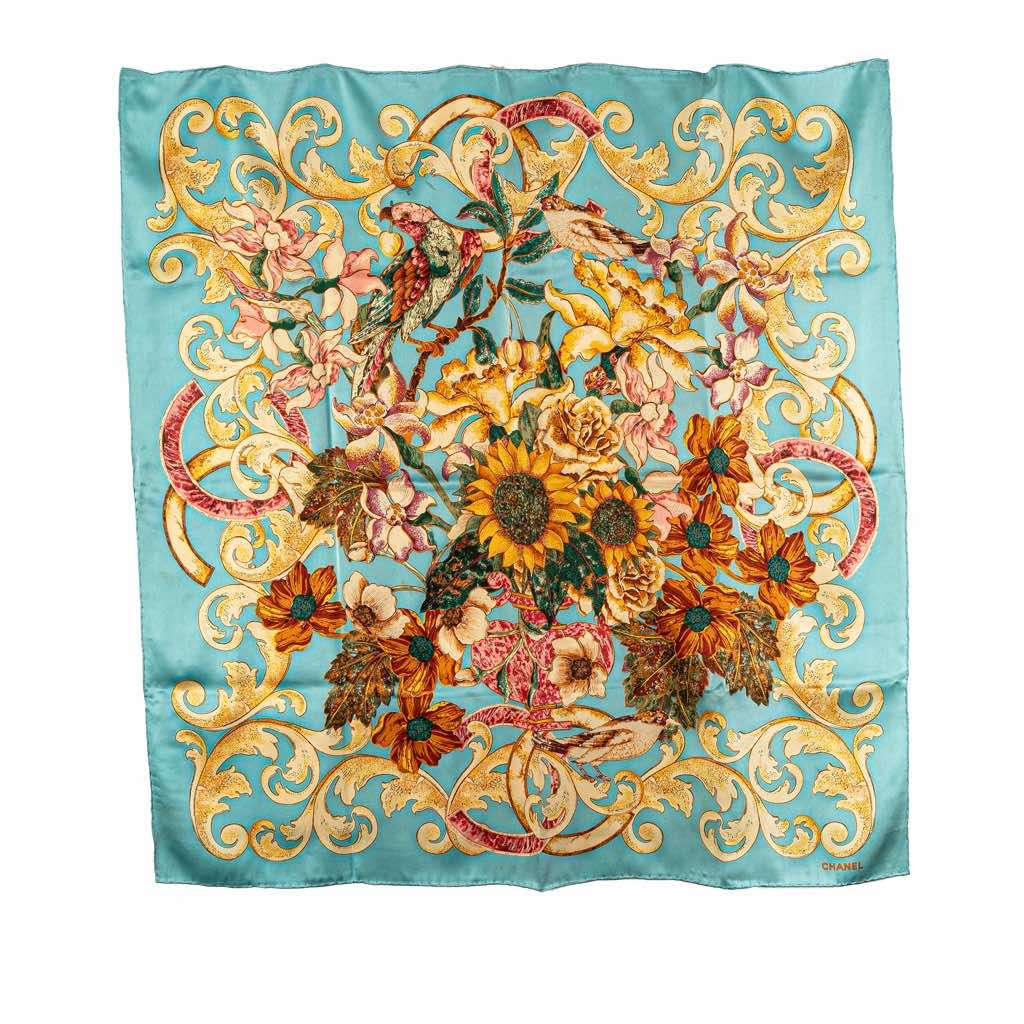 Chanel CC Floral Printed Silk Scarf