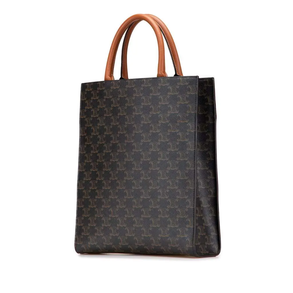 Celine Small Triomphe Coated Canvas Vertical Cabas Tote Brown Canvas Very good - Back View