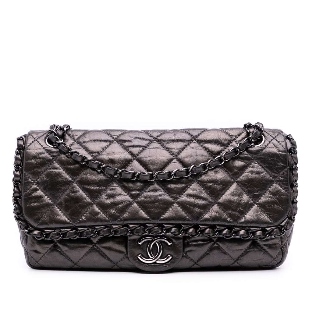 Chanel Medium Quilted Metallic Aged Calfskin Chain Me Flap