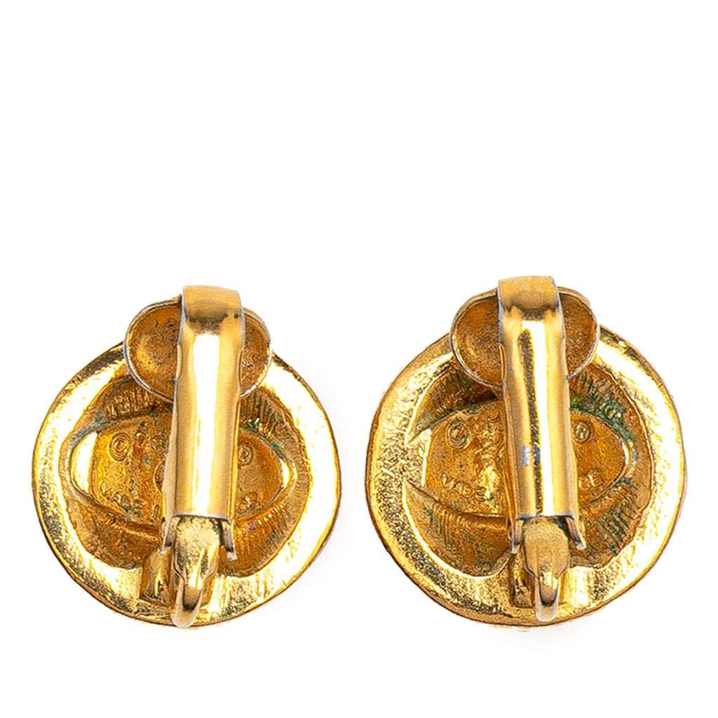 Chanel Gold Plated and Rhinestones Round Clip On Earrings - 2