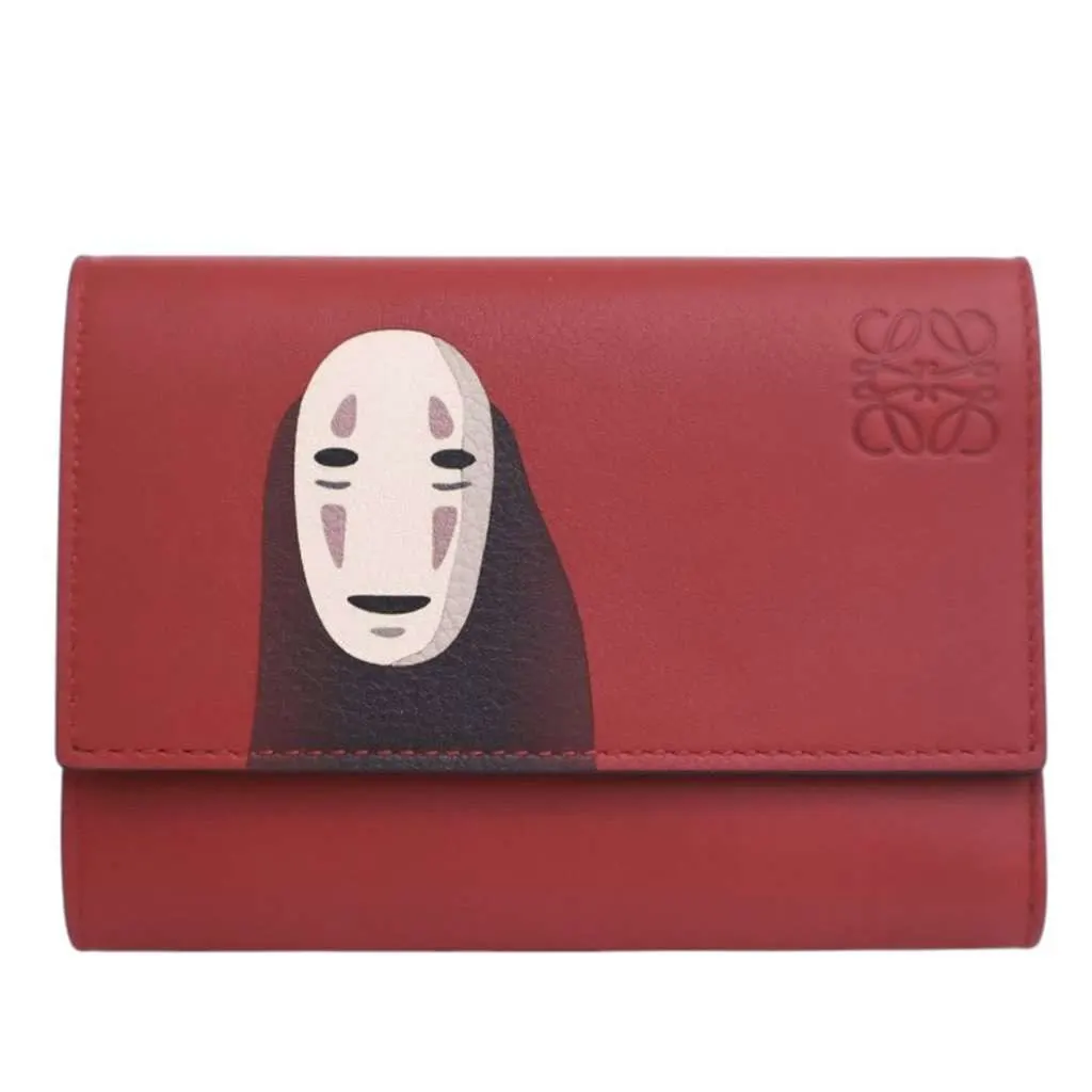 Loewe Studio Ghibli Spirited Away Kaonashi No Face Leather Wallet Red Leather Good - Front View