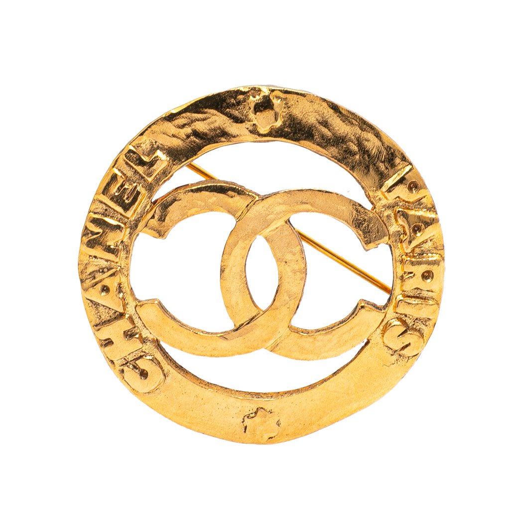 Chanel Gold Plated CC Round Brooch