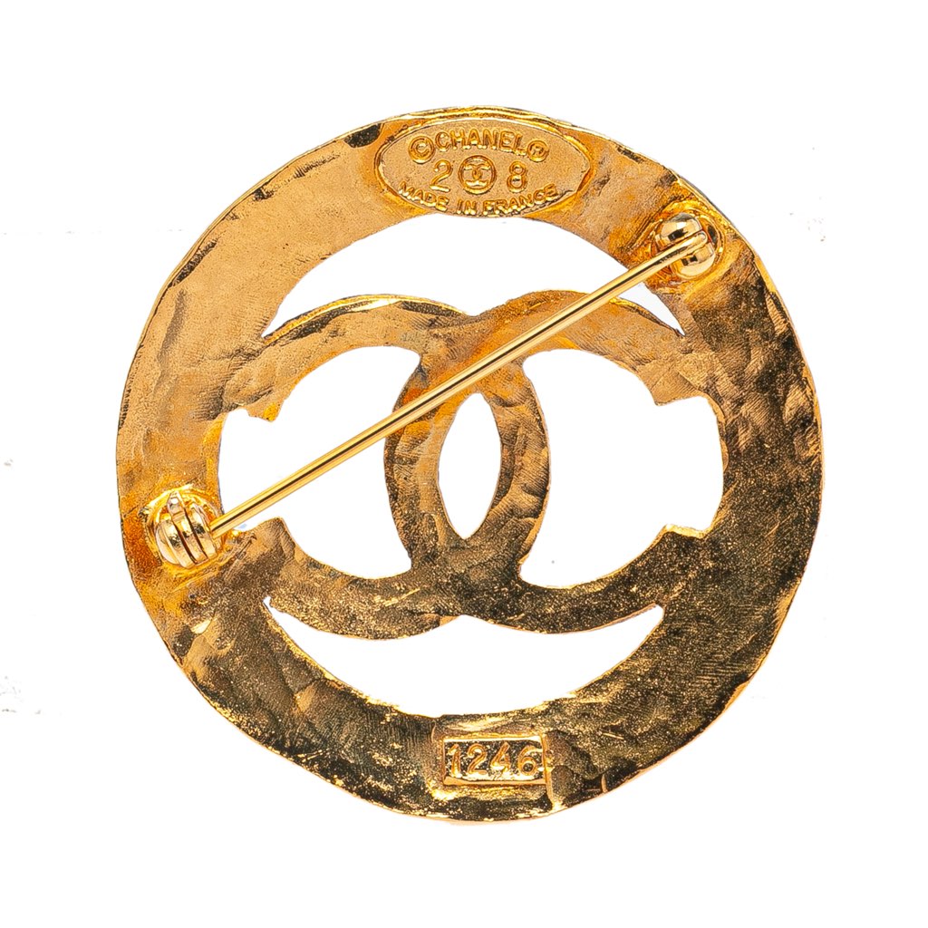 Chanel Gold Plated CC Round Brooch - Back view