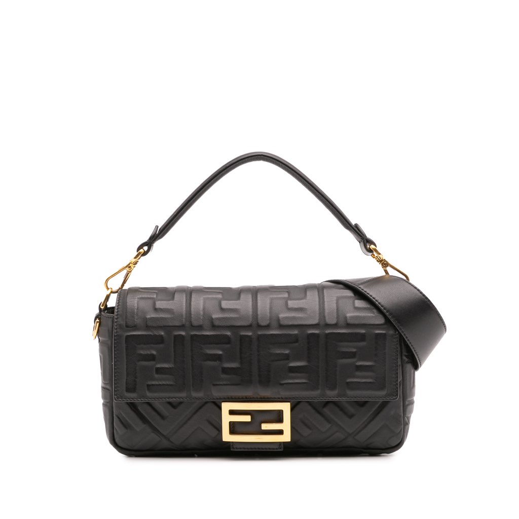 Fendi Zucca Embossed Leather Baguette Satchel
