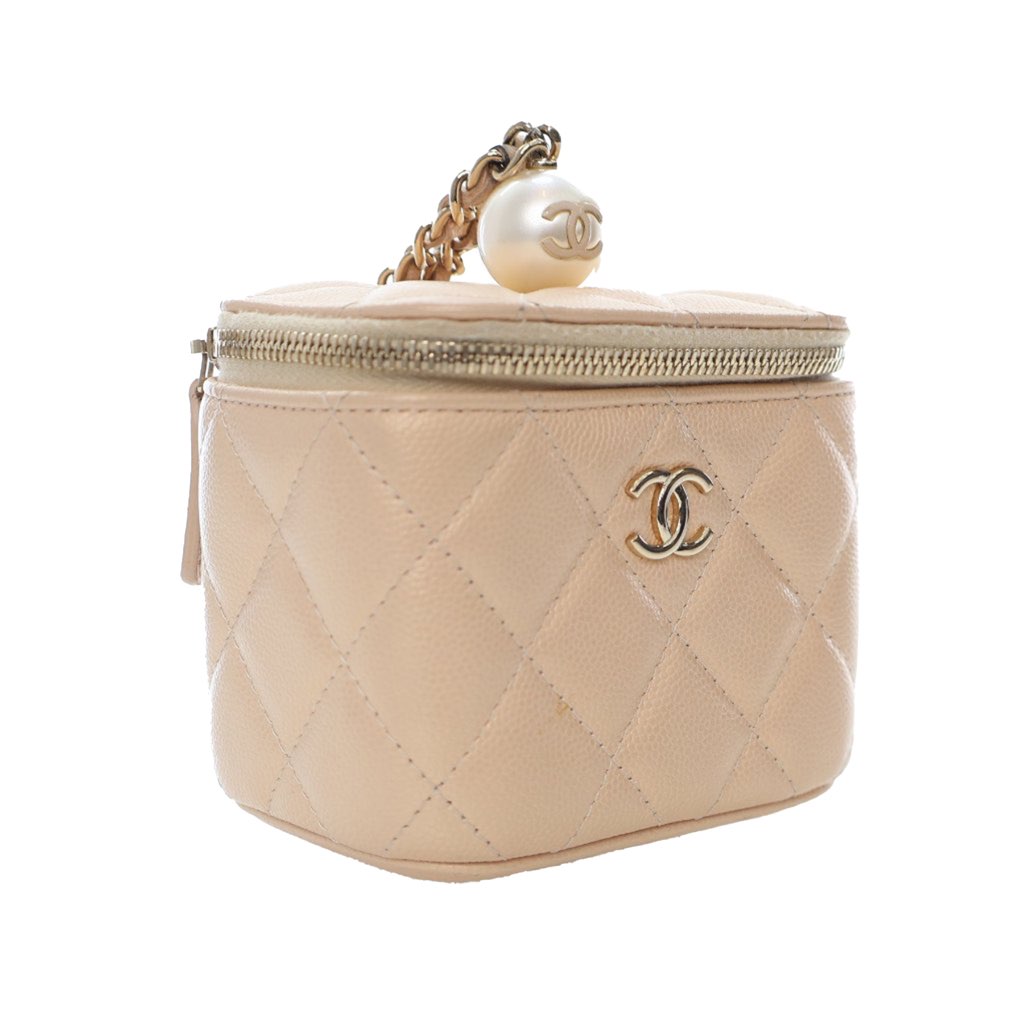 Chanel Mini Quilted Iridescent Caviar Pearl On Top Vanity Case With Chain - 2