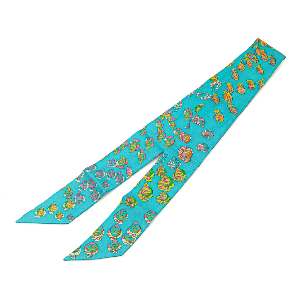 Hermès Fish Motif Silk Twilly Scarf
