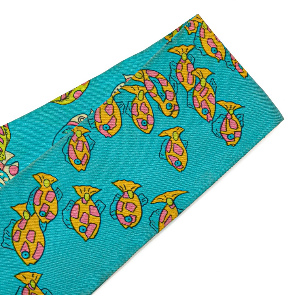 Hermès Fish Motif Silk Twilly Scarf - Back view