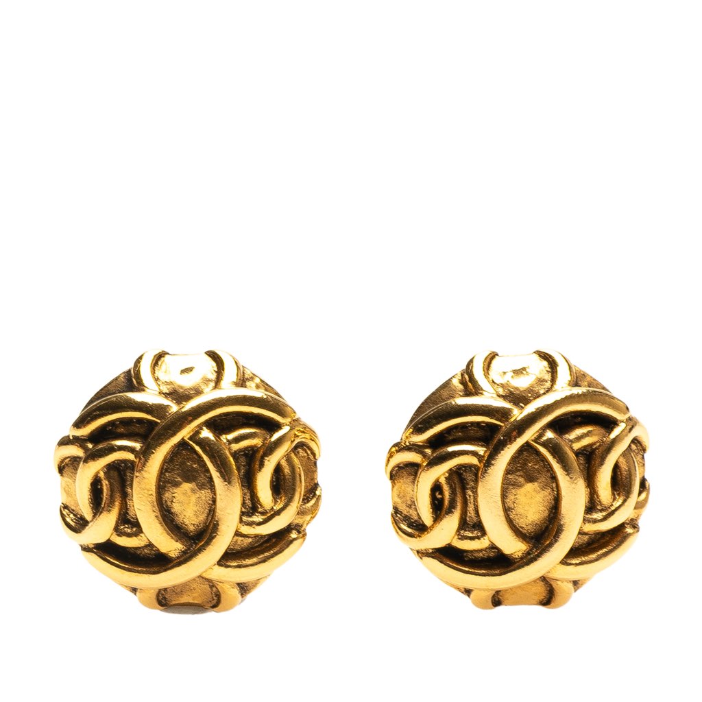 Chanel Gold Plated CC Round Clip On Earrings