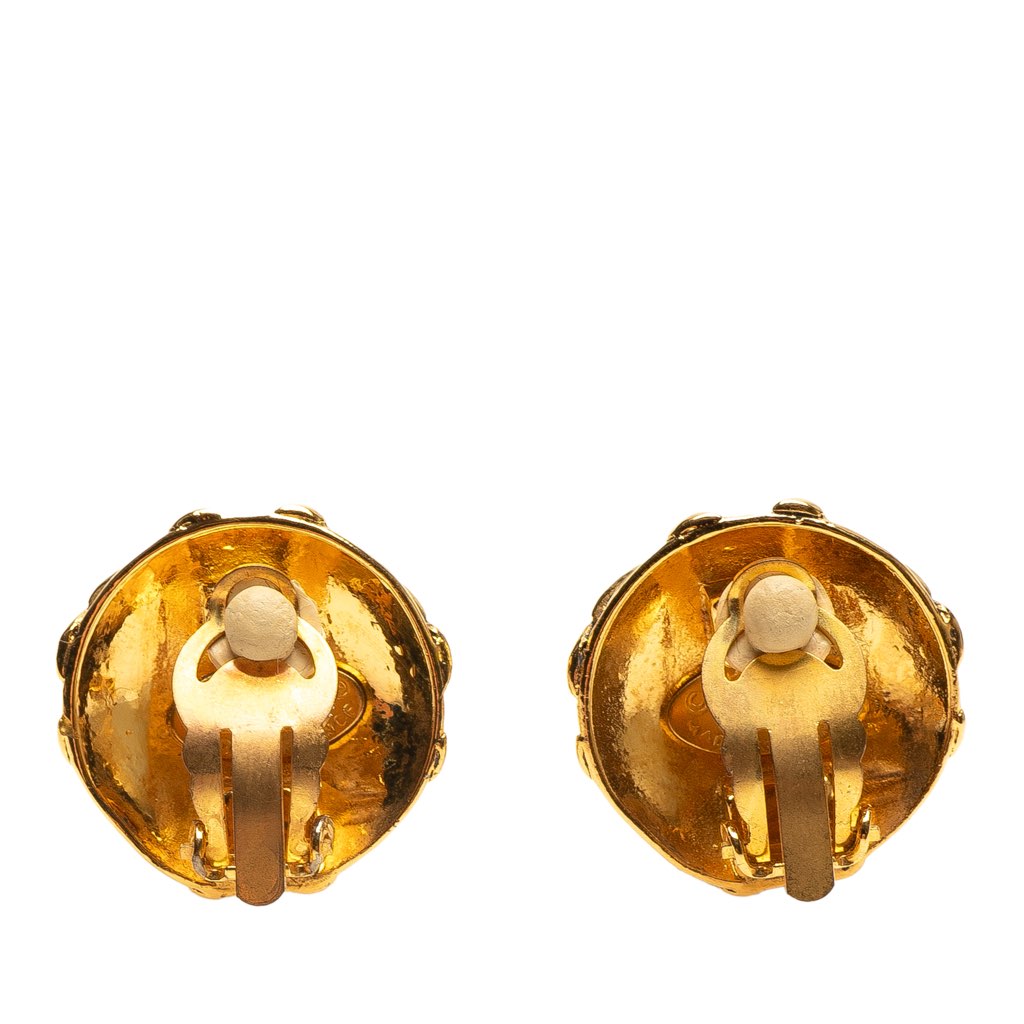 Chanel Gold Plated CC Round Clip On Earrings - Back view