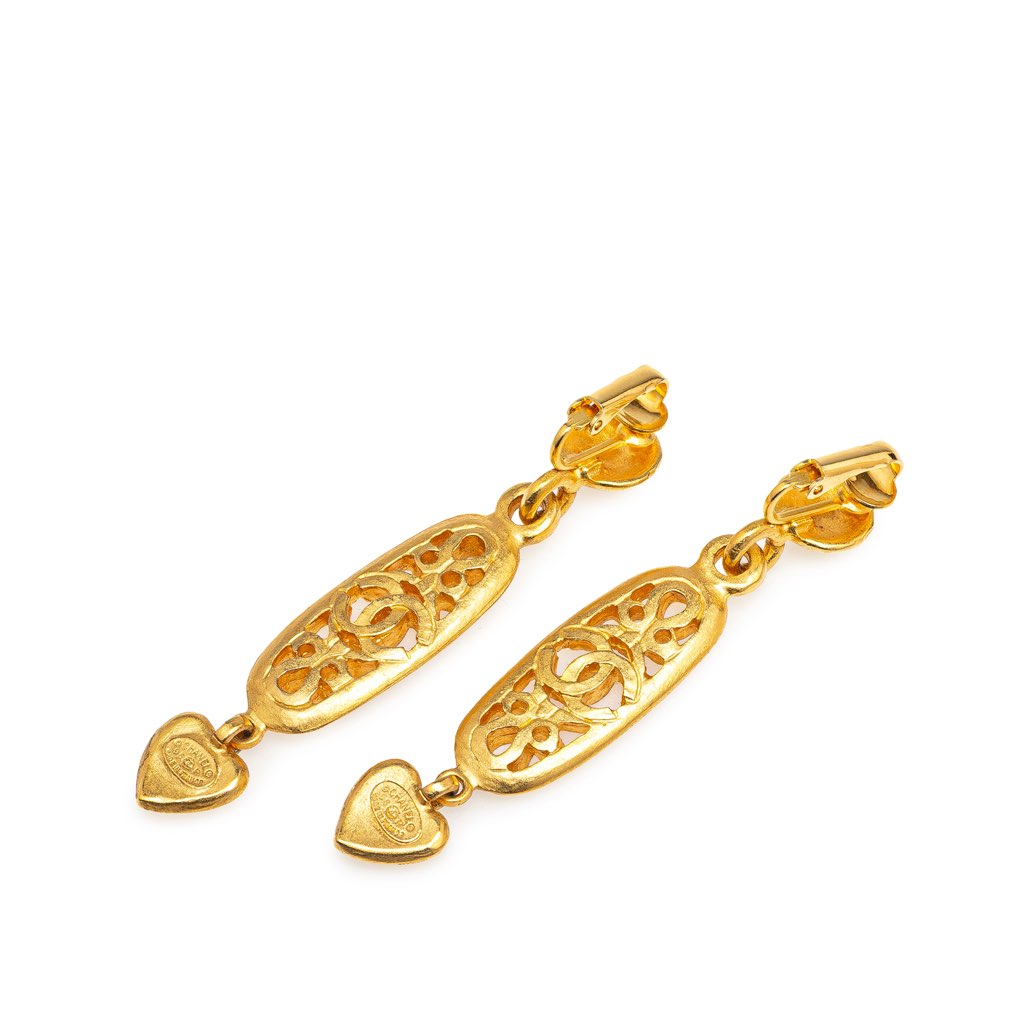 Chanel Gold Plated CC Mini Heart Swing Clip On Earrings - Back view