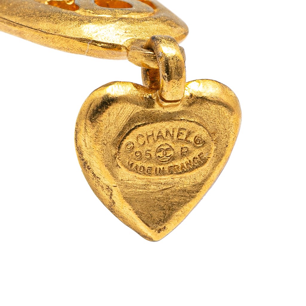 Chanel Gold Plated CC Mini Heart Swing Clip On Earrings - Image 6