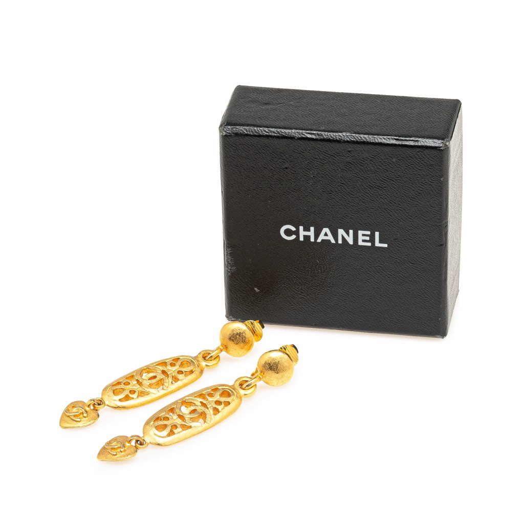 Chanel Gold Plated CC Mini Heart Swing Clip On Earrings - 4