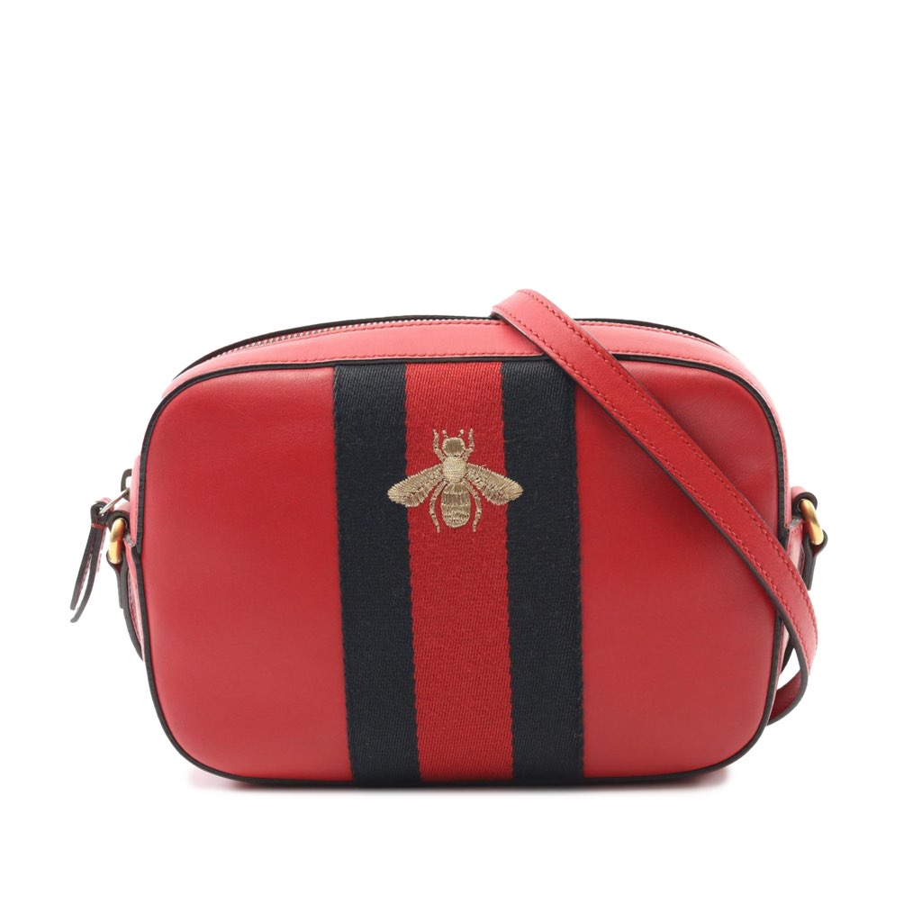 Gucci Calfskin Web Webby Bee Camera Bag