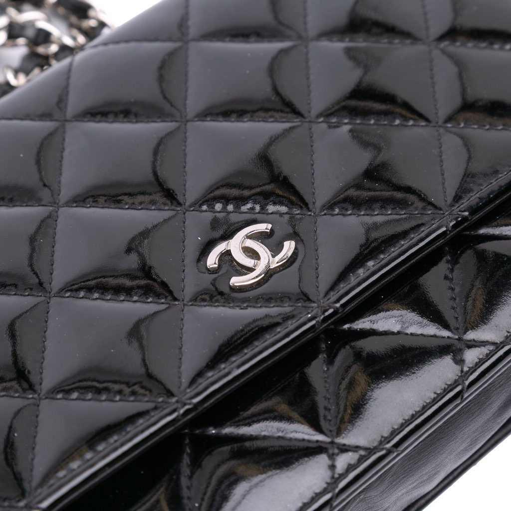 Chanel CC Quilted Patent Wallet On Chain - Side view