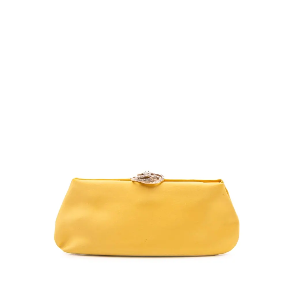 Chanel Satin Crystal Camellia Evening Frame Clutch Yellow Satin Very good - Front View