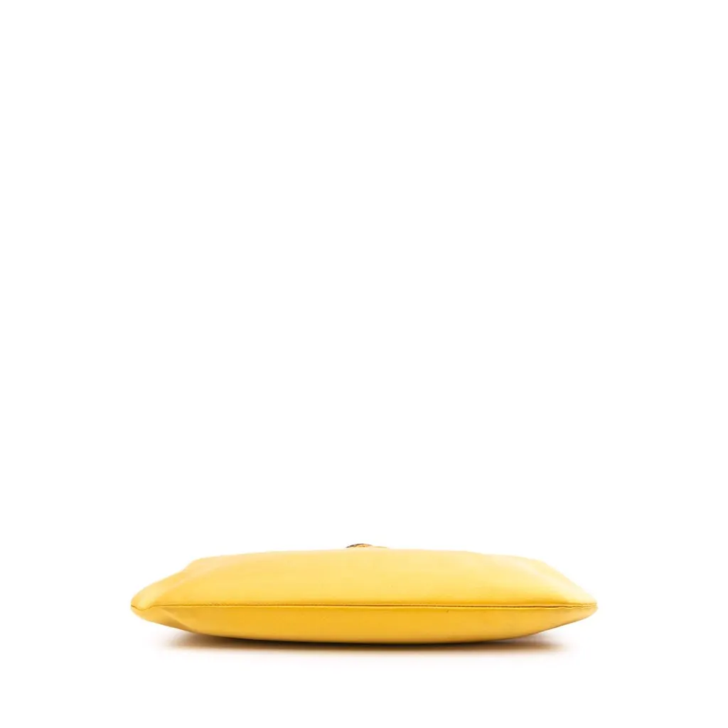 Chanel Satin Crystal Camellia Evening Frame Clutch Yellow Satin Very good - Inside View