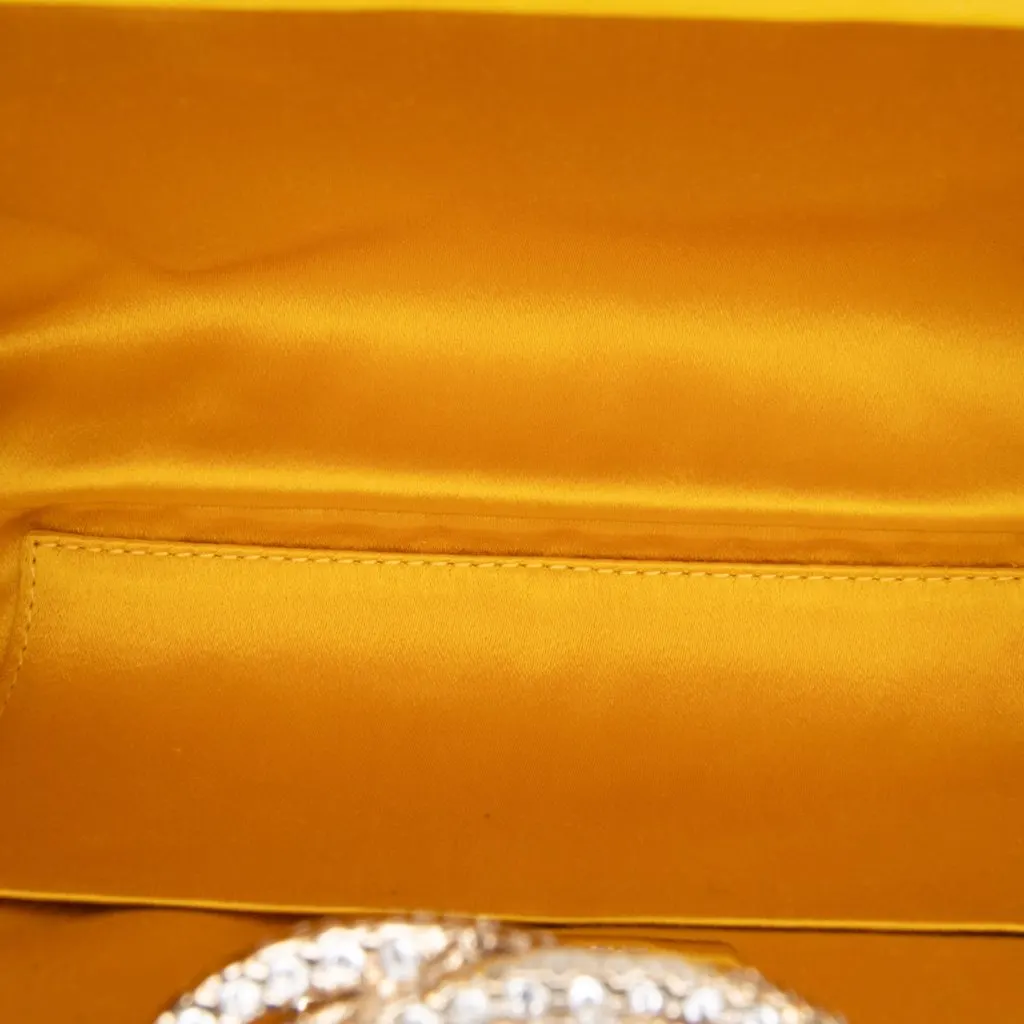 Chanel Satin Crystal Camellia Evening Frame Clutch Yellow Satin Very good - Model View