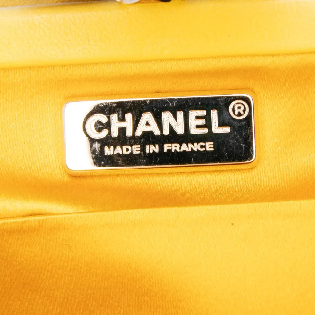 Chanel Satin Crystal Camellia Evening Frame Clutch Yellow Satin Very good - Box View