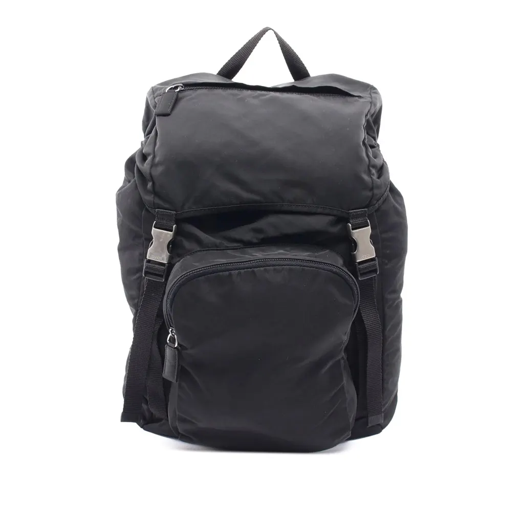 Prada Tessuto Montagna Double Buckle Backpack Black Good - Front View