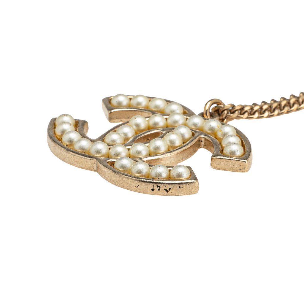 Chanel Gold Plated Faux Pearl CC Pendant Necklace - 2