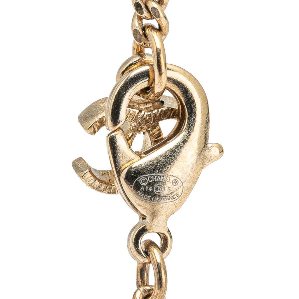 Chanel Gold Plated Faux Pearl CC Pendant Necklace - 4