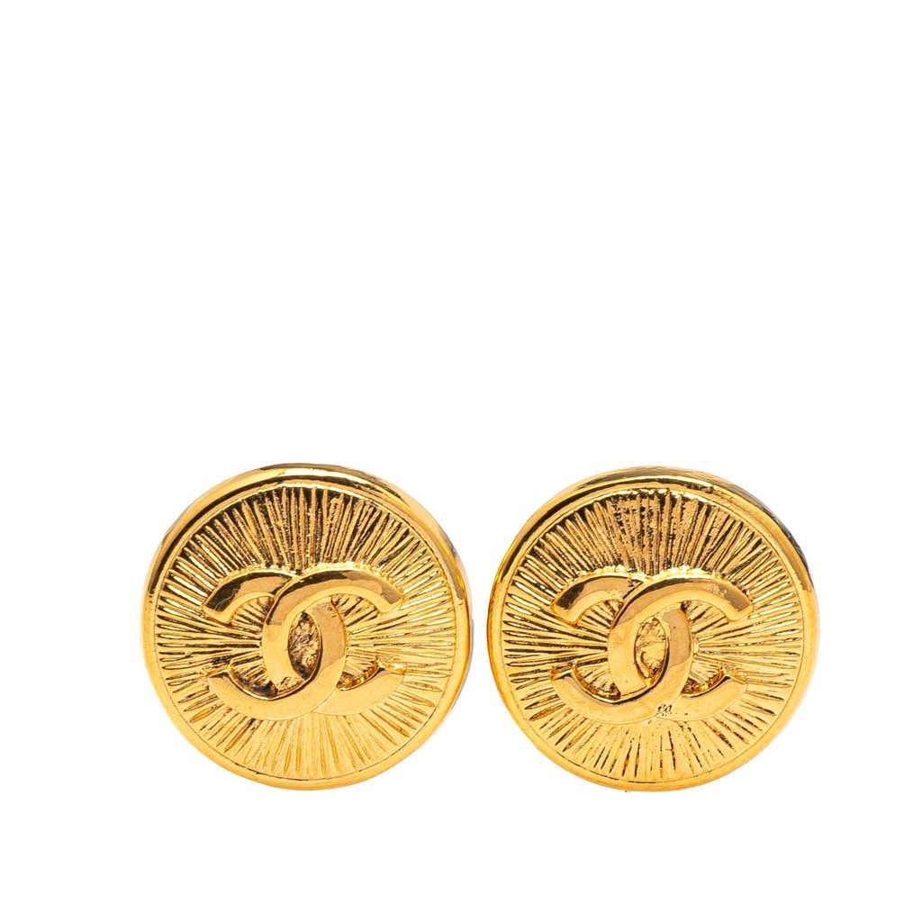 Chanel Gold Plated CC Round Clip on Earrings
