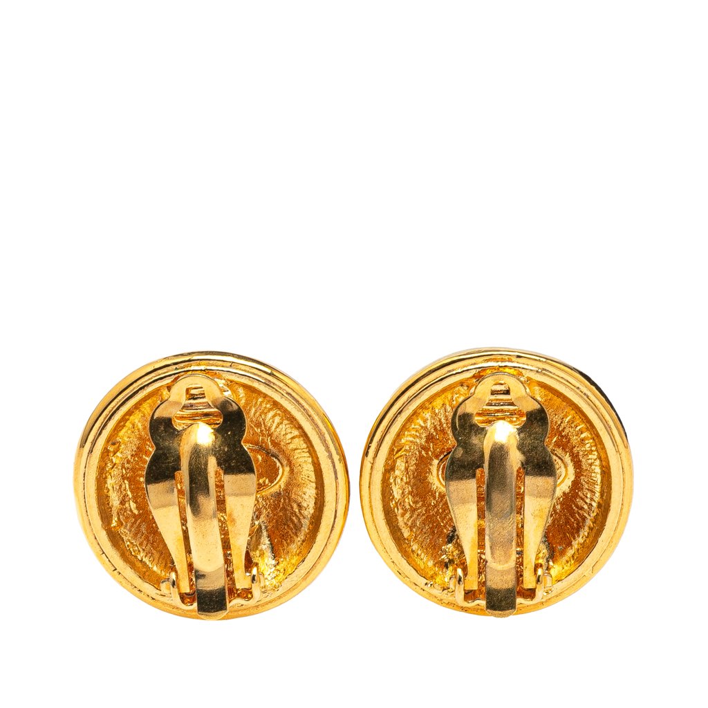 Chanel Gold Plated CC Round Clip on Earrings - Back view