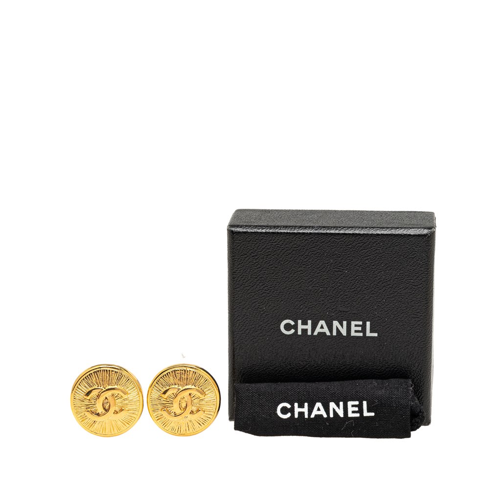 Chanel Gold Plated CC Round Clip on Earrings - 4