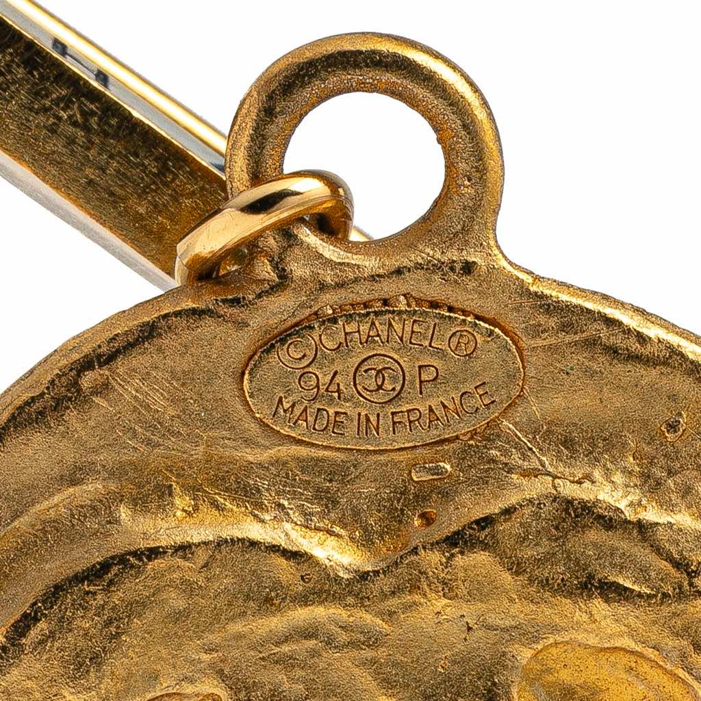 Chanel Gold Plated CC Medallion Safety Pin Brooch - 3