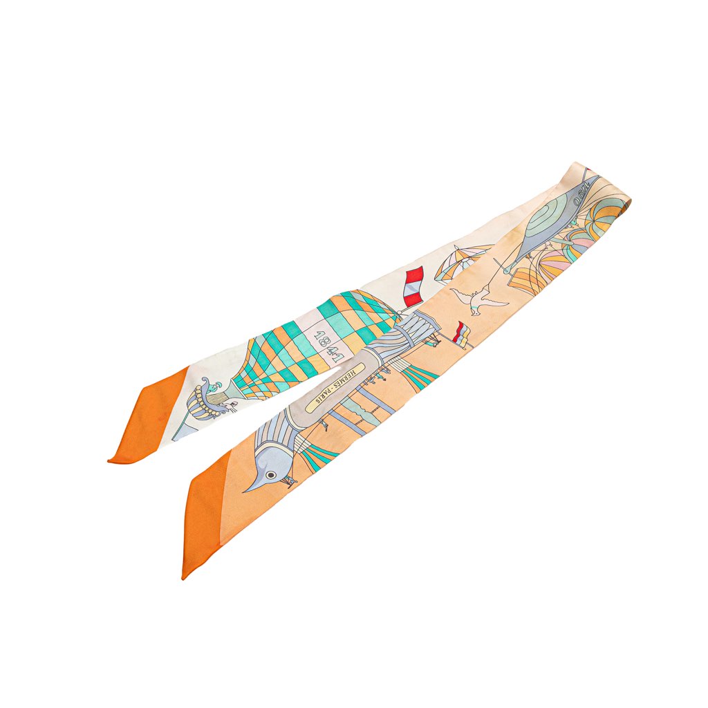 Hermès Les Folies Du Ciel Silk Twilly Scarf