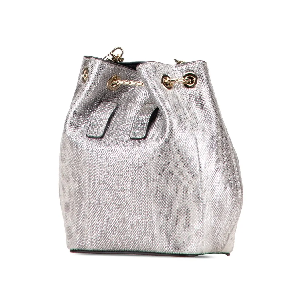 Bvlgari Metallic Karung Serpenti Forever Bucket Bag Silver Leather Good - Back View