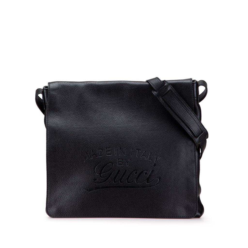 Gucci Leather Logo Embossed Messenger Bag