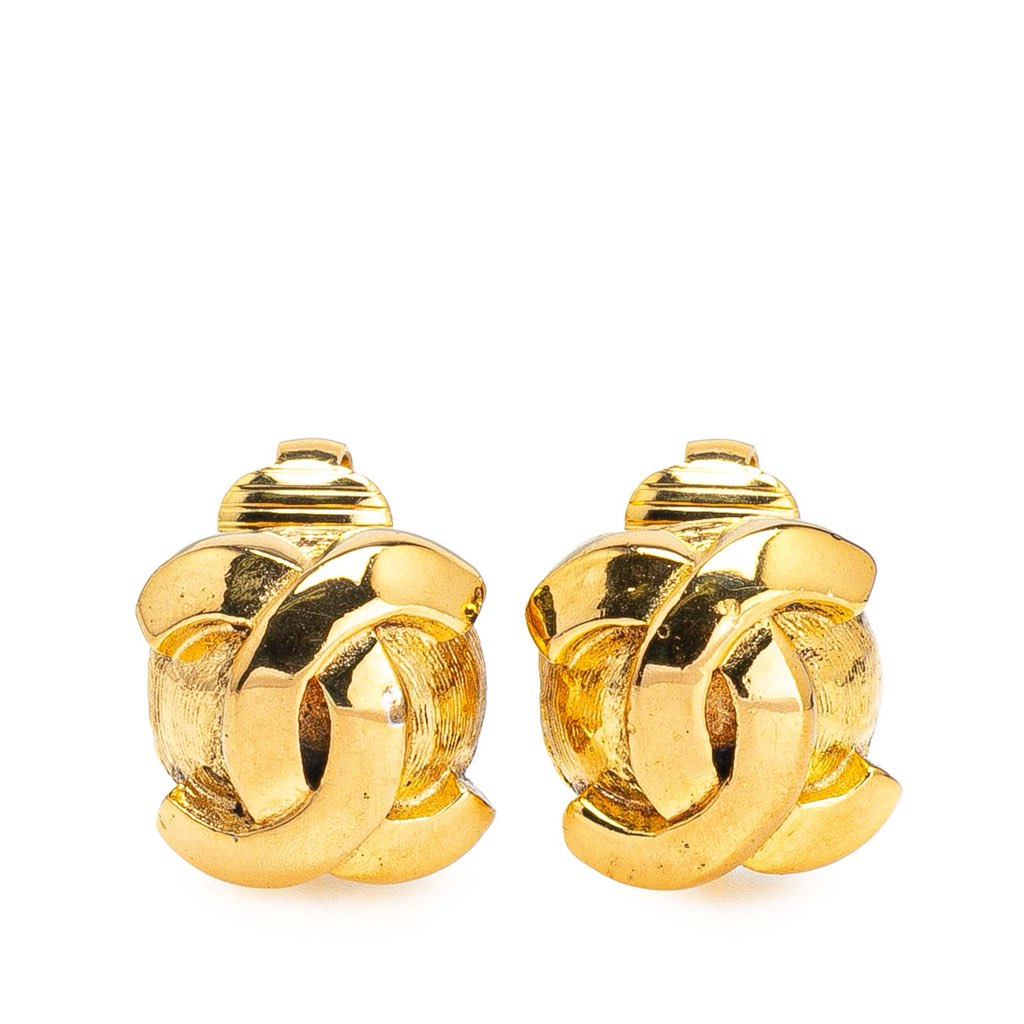 Chanel Gold Plated CC Round Clip on Earrings