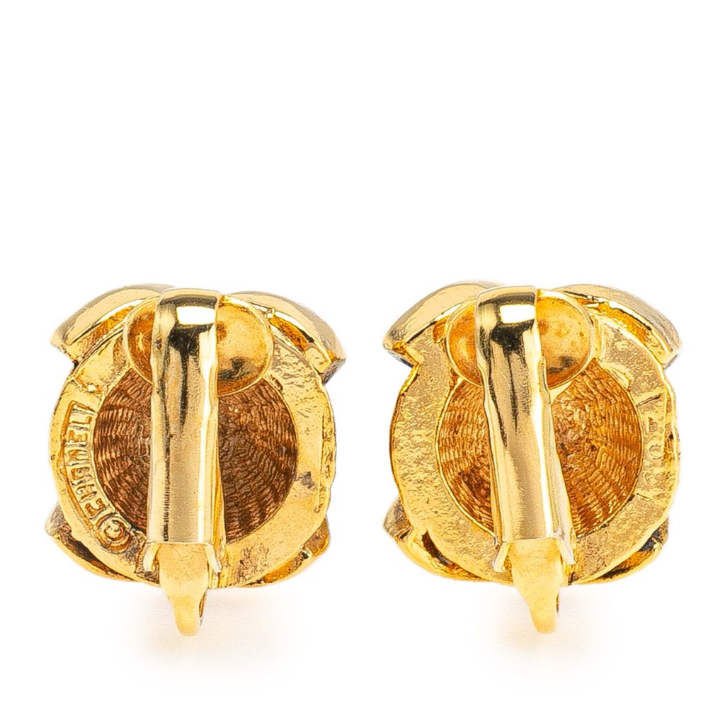 Chanel Gold Plated CC Round Clip on Earrings - Back view