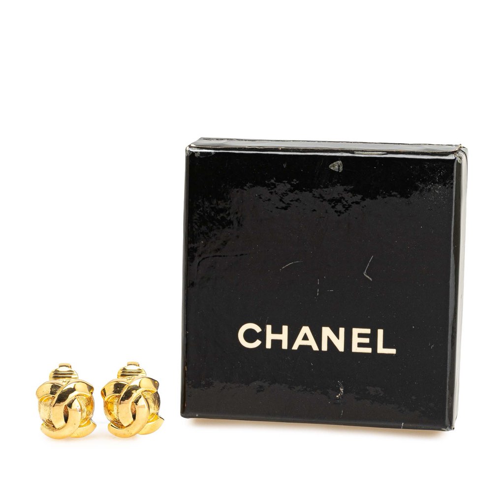 Chanel Gold Plated CC Round Clip on Earrings - Side view