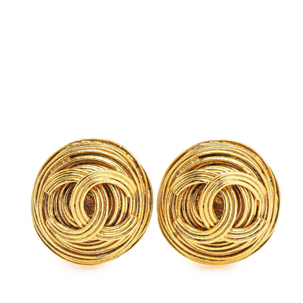 Chanel Gold Plated CC Round Clip On Earrings