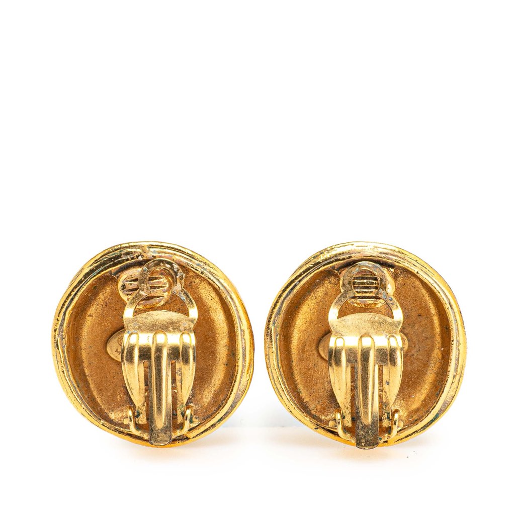 Chanel Gold Plated CC Round Clip On Earrings - Back view