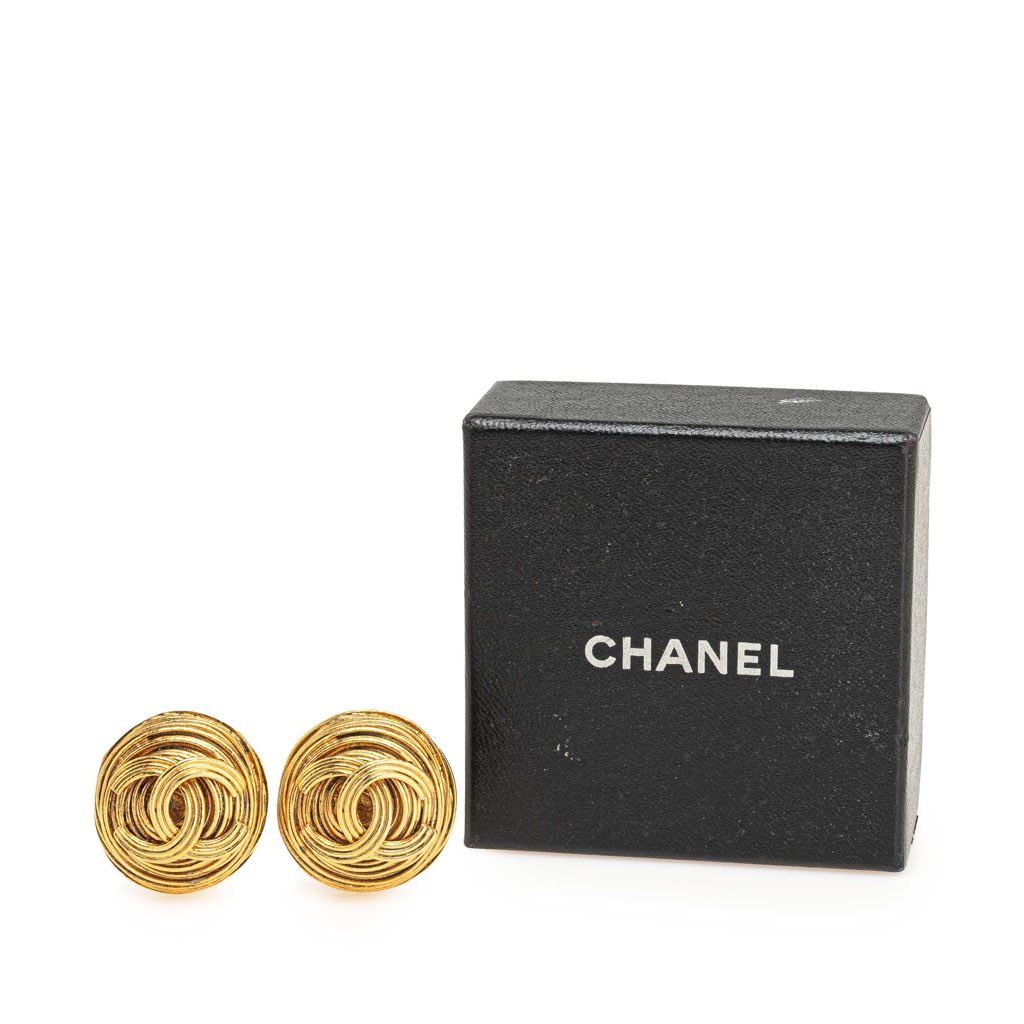 Chanel Gold Plated CC Round Clip On Earrings - 4