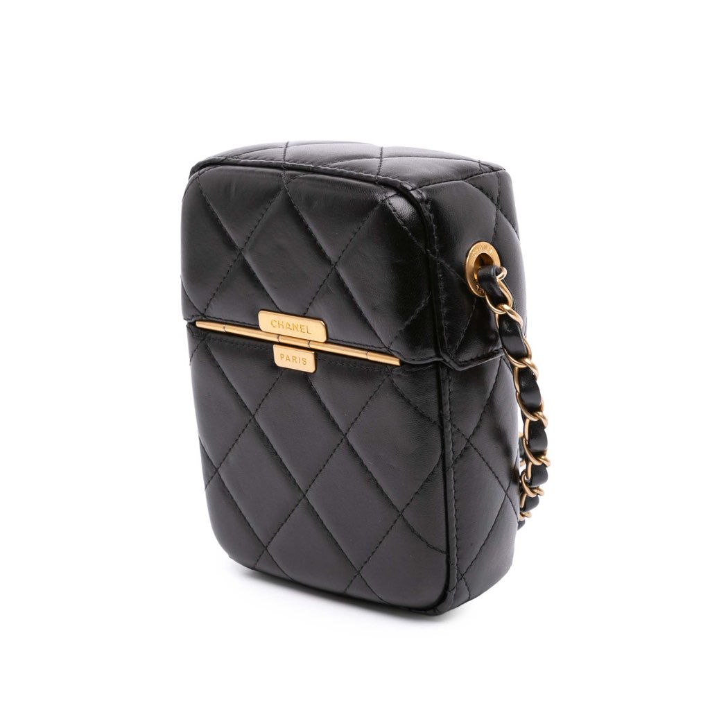 Chanel Mini Quilted Lambskin Diamond Lock Phone Holder - Back view