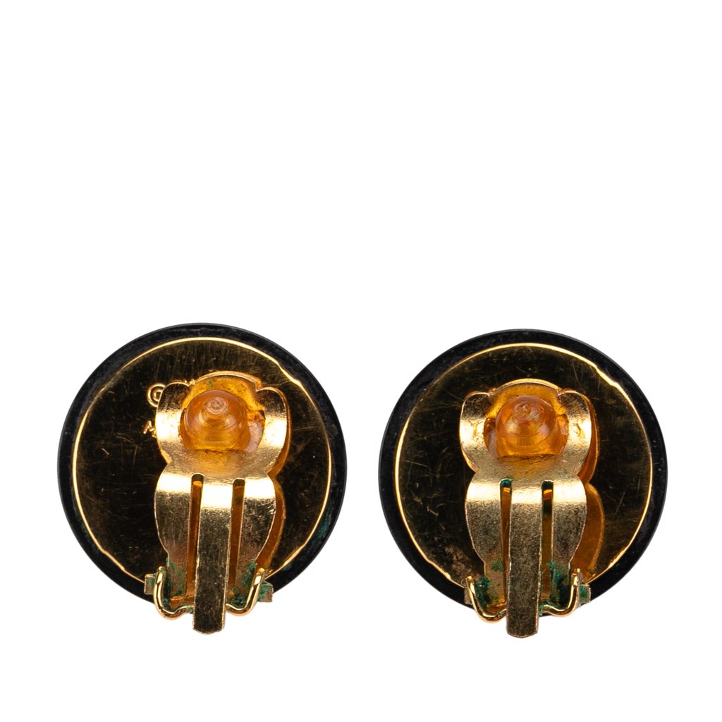 Chanel Enamel Clover Button Clip On Earrings - 2