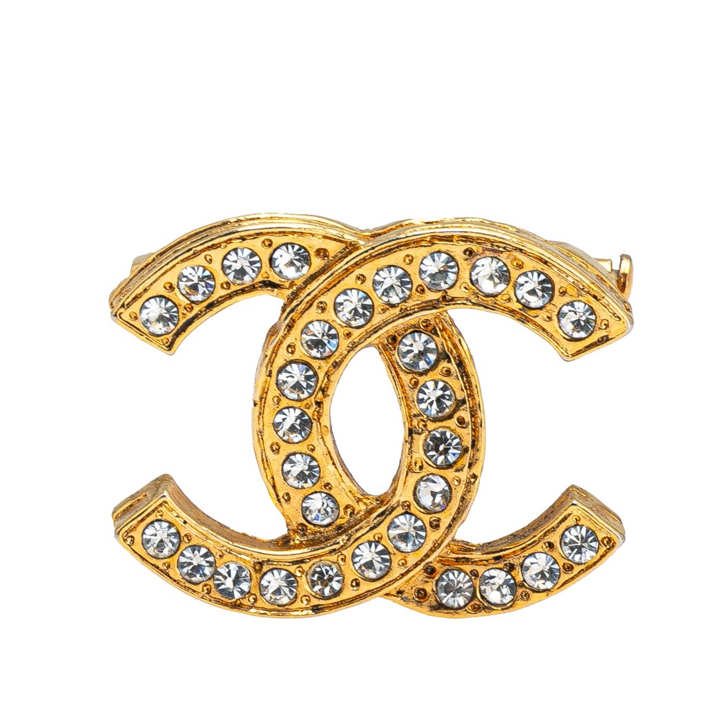 Chanel Gold Plated CC Rhinestone Brooch