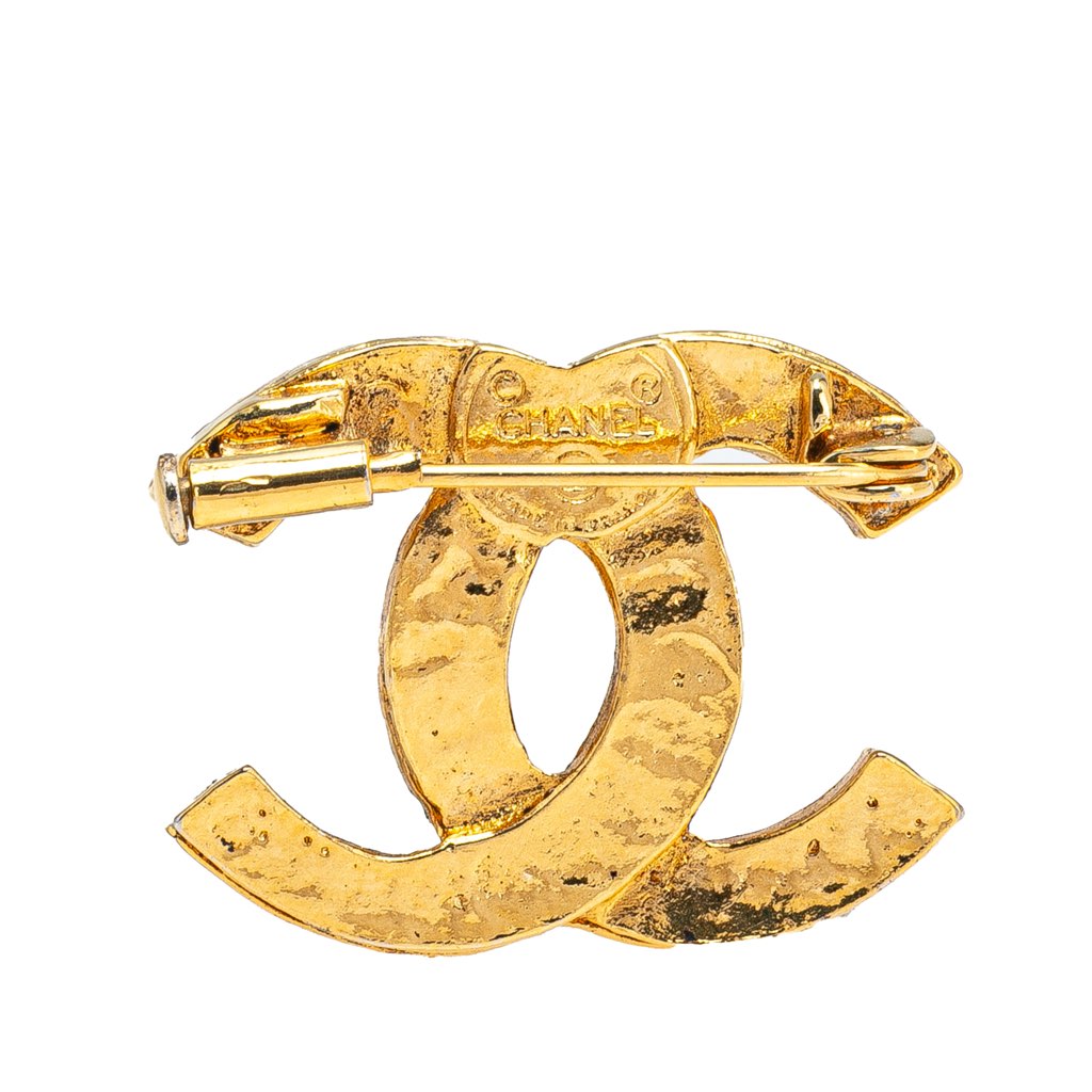 Chanel Gold Plated CC Rhinestone Brooch - Back view