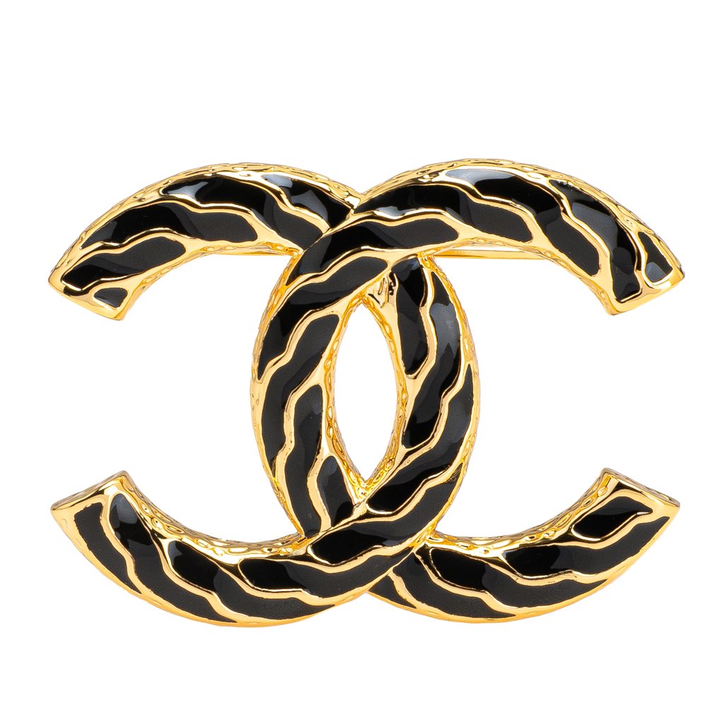 Chanel Gold Plated Enamel CC Brooch