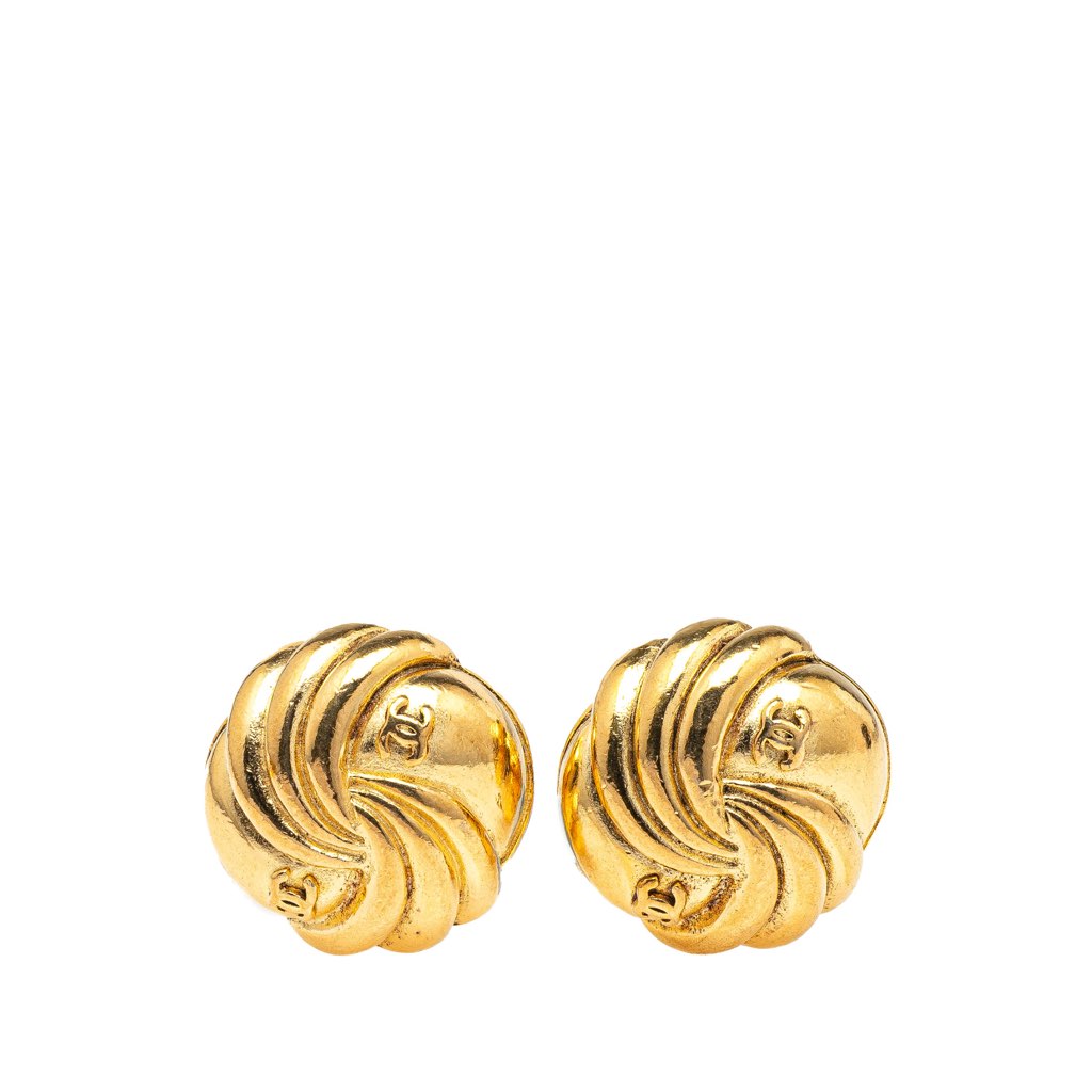Chanel Gold Plated CC Round Clip on Earrings