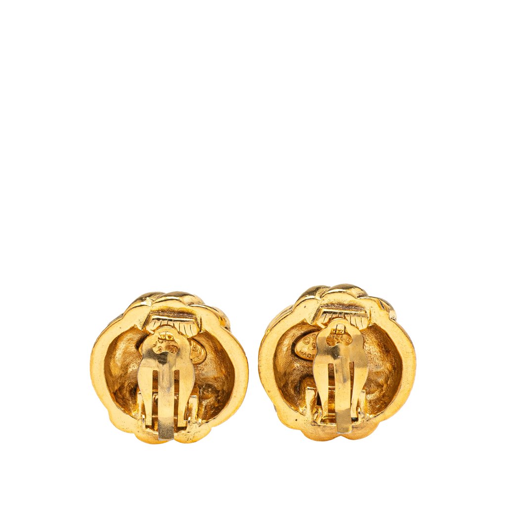 Chanel Gold Plated CC Round Clip on Earrings - Back view