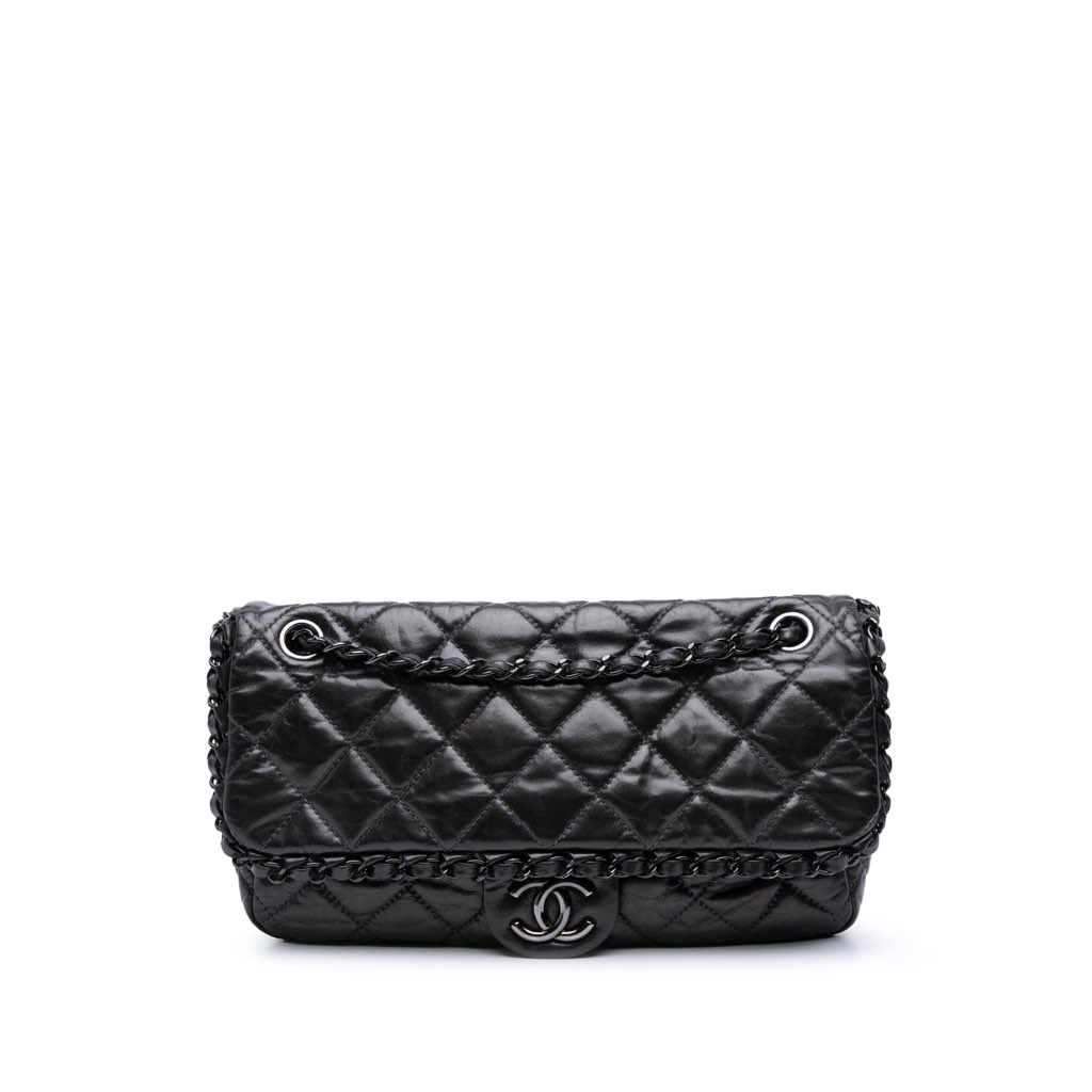 Chanel Medium Quilted Metallic Aged Calfskin Chain Me Flap