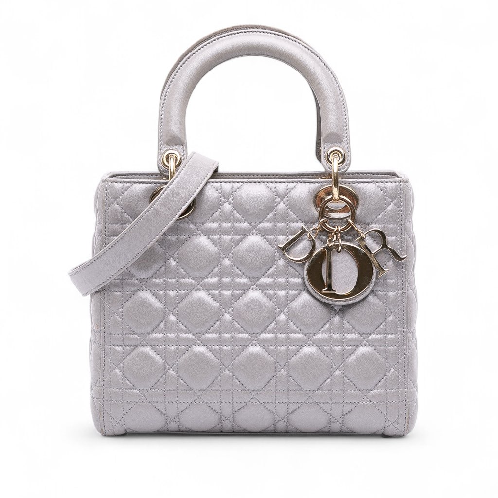 Dior Medium Pearlescent Lambskin Cannage Lady Dior