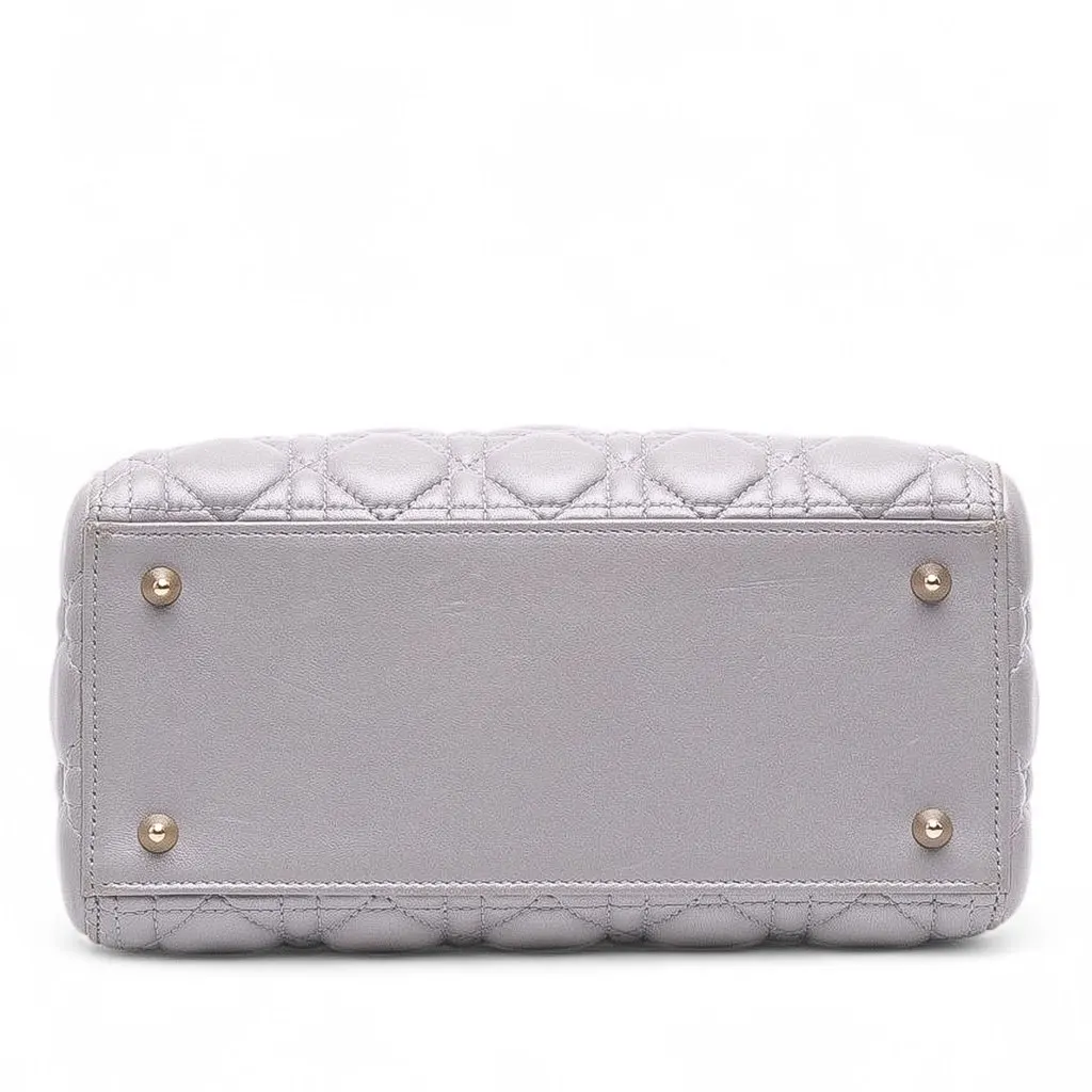 Dior Medium Pearlescent Lambskin Cannage Lady Dior Grey Leather Good - Inside View