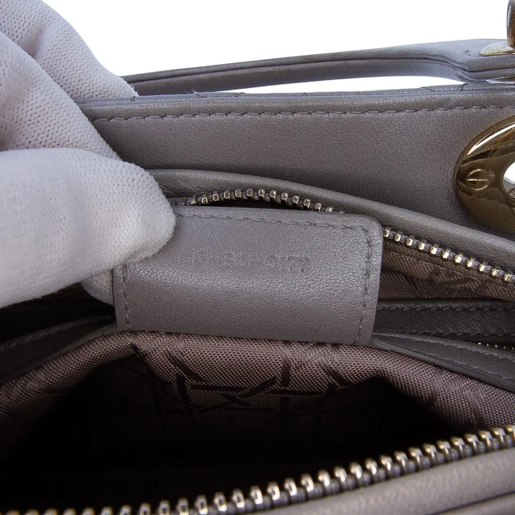 Dior Medium Pearlescent Lambskin Cannage Lady Dior Grey Leather Good - Box View